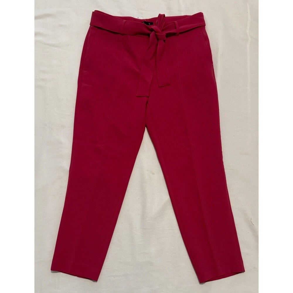 Ann Taylor Straight Pants Womens SIze 8 Pink Mid Rise Stretch New Bow Belt